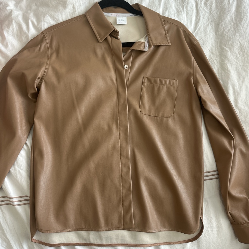 Maxmara Camel Leather Button-Up Shirt